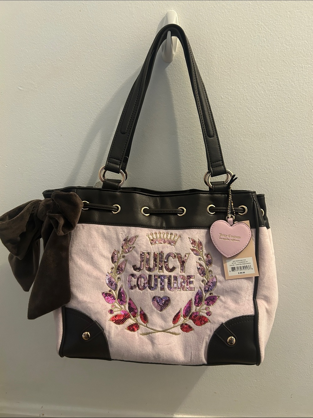 Juicy Couture Pink and Brown Embellished Shoulder Bag